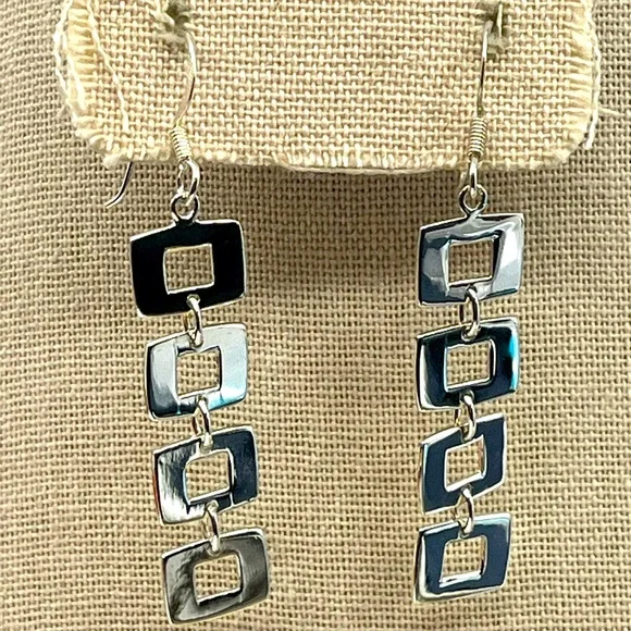 Vintage Sterling Silver Geometric Dangle Earrings | NF 925 Thailand | 5.8g - Picture 1 of 17